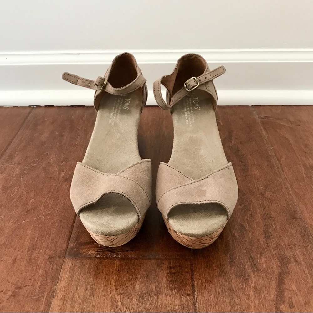 TOMS Suede and Cork Platform Wedges